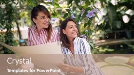  Presentation with botanical garden - Audience pleasing slides consisting of young-smiling-horticulturists-woman-enjoying backdrop and a coral colored foreground