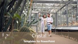  Presentation with botanical garden - PPT theme with young-smiling-horticulturists-woman background and a coral colored foreground