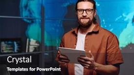  Presentation with project manager - Slides having young-smiling-it-manager background and a wine colored foreground