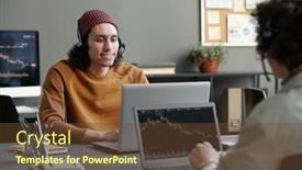  Presentation with consulting - Presentation theme featuring young-smiling-male-operator background and a  colored foreground