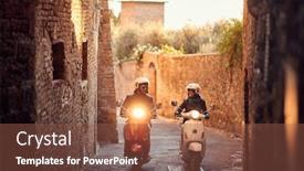  Presentation with bikers - Slide deck having man and woman riding motor background and a tawny brown colored foreground