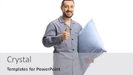  Presentation with gold man smile - Presentation having young-smiling-man-in-pajamas background and a light gray colored foreground