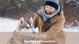  Presentation with husky - Slide deck consisting of young-smiling-man-in-winterwear background and a coral colored foreground