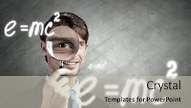  Presentation with looking glass - Slide deck with young smiling man looking in magnifying glass background and a light gray colored foreground