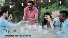  Presentation with race ethnicity - Presentation design consisting of young-smiling-man-of-mixed background and a light blue colored foreground