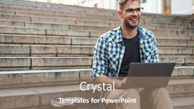  Presentation with steps - PPT layouts with young-smiling-man-sitting background and a violet colored foreground