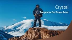  Presentation with season - Slides enhanced with young-smiling-man-tourist-standing background and a ocean colored foreground