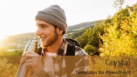  Presentation with hot tea - Presentation theme consisting of young-smiling-man-tourist background and a red colored foreground