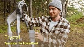  Presentation with trekking - PPT layouts consisting of young-smiling-man-wearing-plaid background and a coral colored foreground