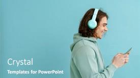  Presentation with man holding phone - Presentation consisting of young-smiling-man-with-long background and a seafoam green colored foreground