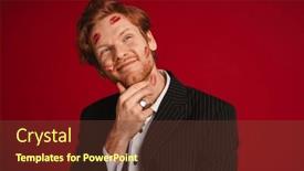  Presentation with lipstick - Presentation design having young-smiling-man-with-red background and a tawny brown colored foreground