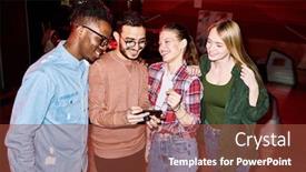  Presentation with bowling - PPT theme consisting of young-smiling-man-with-smartphone background and a tawny brown colored foreground