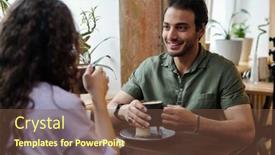  Presentation with cappuccino - Slide set with young-smiling-man background and a tawny brown colored foreground