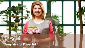  Presentation with greenhouse - Presentation consisting of young smiling model in greenhouse background and a tawny brown colored foreground