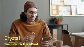  Presentation with ethnic - Slide deck having young-smiling-multi-ethnic-male background and a tawny brown colored foreground