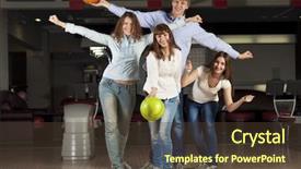  Presentation with bowling - Slide set consisting of young smiling people playing bowling background and a tawny brown colored foreground