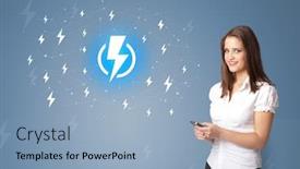  Presentation with battery - Amazing theme having young smiling person presenting battery life concept backdrop and a light blue colored foreground