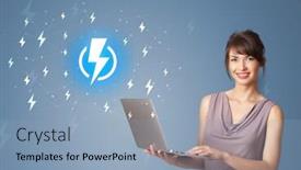  Presentation with battery - Amazing presentation theme having young smiling person presenting battery life concept backdrop and a light blue colored foreground