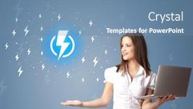  Presentation with battery - Presentation theme with young-smiling-person-presenting-battery background and a teal colored foreground