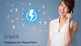  Presentation with battery - Cool new theme with young-smiling-person-presenting-battery backdrop and a light blue colored foreground