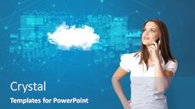  Presentation with cloud technology - Theme enhanced with young smiling person presenting cloud technology concept background and a teal colored foreground