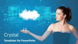  Presentation with cloud technology - Slides consisting of young-smiling-person-presenting-cloud background and a ocean colored foreground