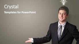  Presentation with idea - Colorful slide deck enhanced with young smiling person presenting new backdrop and a  colored foreground