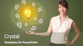  Presentation with idea - PPT layouts enhanced with young smiling person presenting new background and a  colored foreground