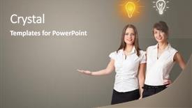  Presentation with new idea innovation - Slide set featuring young smiling person presenting new background and a  colored foreground