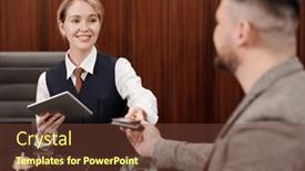  Presentation with registration - Presentation theme enhanced with young-smiling-receptionist-giving-passport background and a tawny brown colored foreground