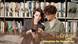  Presentation with scrolling - Slide set featuring young-smiling-shop-assistant background and a tawny brown colored foreground