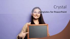  Presentation with student - PPT theme enhanced with young-smiling-student-woman-holding background and a light blue colored foreground