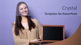  Presentation with student - Slides consisting of young-smiling-student-woman-holding background and a light blue colored foreground