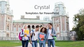  Presentation with students - Slides consisting of graduation crowd - young smiling students on campus background and a sky blue colored foreground