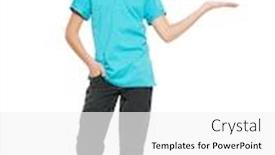  Presentation with teen - Slide set having young smiling teen boy shows something on palm isolated on white background background and a white colored foreground