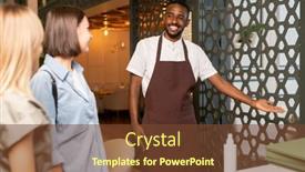  Presentation with restaurant waiter - Amazing slides having young-smiling-waiter-in-workwear backdrop and a tawny brown colored foreground