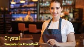  Presentation with waitress - PPT layouts featuring young-smiling-waitress-in-apron background and a tawny brown colored foreground
