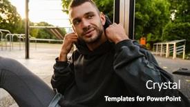  Presentation with court - PPT layouts with young-smiling-white-sportsman-putting background and a black colored foreground