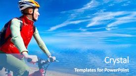  Presentation with cycling - Amazing theme having young smiling woman cycling near the water backdrop and a teal colored foreground