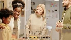  Presentation with dinner - PPT layouts consisting of young-smiling-woman-embracing background and a coral colored foreground