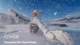  Presentation with falling snow - PPT theme enhanced with young-smiling-woman-falling background and a gray colored foreground