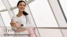  Presentation with water bottle - Slide deck with young-smiling-woman-holding-water background and a soft green colored foreground