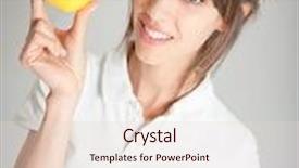  Presentation with golden apple - Presentation design having young smiling woman holding a golden apple background and a lemonade colored foreground