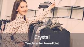  Presentation with young business woman smile show - PPT theme with young smiling woman in clothes background and a  colored foreground