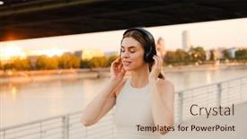  Presentation with sports wear - Presentation design featuring young-smiling-woman-in-sports background and a soft green colored foreground