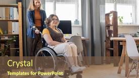  Presentation with wheelchair - Slide set consisting of young-smiling-woman-in-wheelchair background and a tawny brown colored foreground