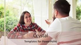  Presentation with tea - Amazing presentation design having young smiling woman is having backdrop and a coral colored foreground