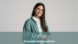  Presentation with listening - Slide deck featuring young-smiling-woman-listening-music background and a  colored foreground