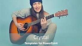  Presentation with acoustic - Audience pleasing slide deck consisting of young-smiling-woman-playing-music backdrop and a seafoam green colored foreground