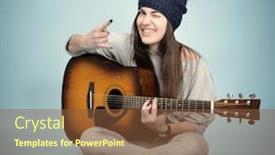  Presentation with acoustic - Slide deck enhanced with young-smiling-woman-playing-music background and a tawny brown colored foreground